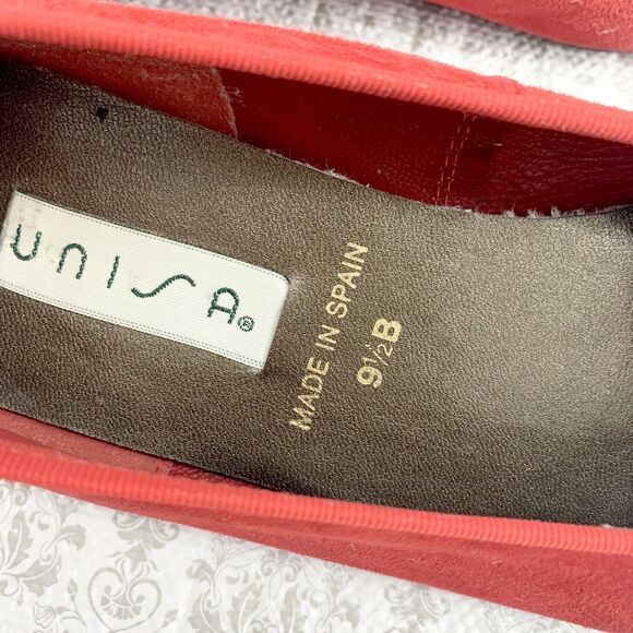 Vintage Unisa Womens Red Suede Flats Slip On Shoes Size 9.5B Roped Bow - Picture 5 of 16